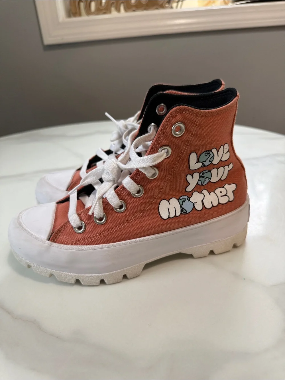 Converse High Top Sneakers - Coral and White
